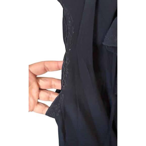 Vanessa Bruno Navy Blue Sleeveless Silk V Neck Dress Pockets Eyelet Trim Size 36 - Picture 3 of 8